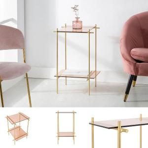 Schmiedeeiserner Tisch mit Glasplatte und Ablage 40*60*40