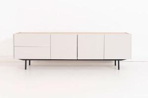 Mueble TV Pol lacado gris y chapa roble (KIT)