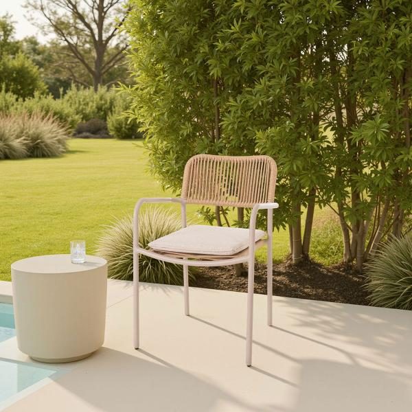 SILLA PAULA ALUMINIO BEIGE, CUERDA SINTERICA Y ASIENTO BEIGE