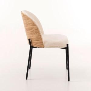 Silla Ingrid, asiento chapa roble y tapizado beige. 80*51*59 cm