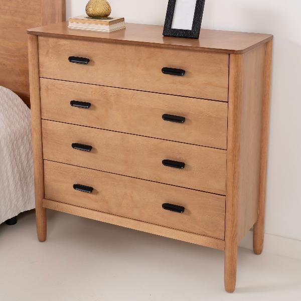 COMODA 4 CAJONES FLORENCIA PATA REDONDA, LACADA ROBLE NATURE 102*41*95 CM (GUIA EXTRAIBLES DE BOLAS)