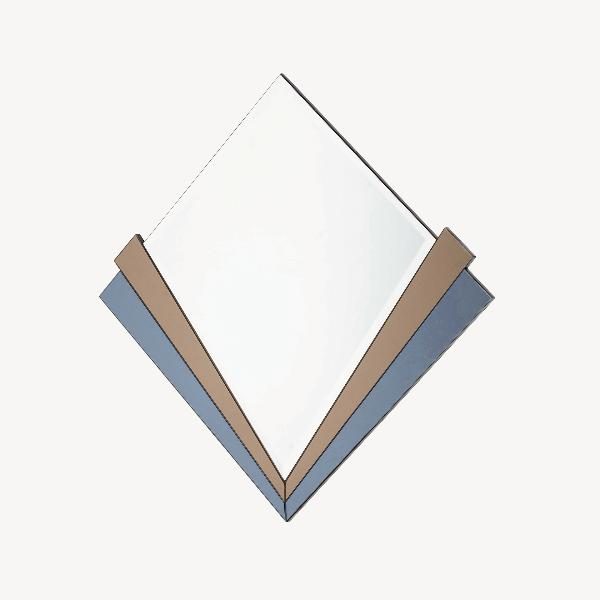 ESPEJO ART DECO. MARCO ESPEJO MARRÓN Y AZUL. 90X90 CM