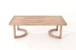 Ava outdoor set, sofa, 2 armchairs and sofa table in wood-effect aluminum and beige fabric