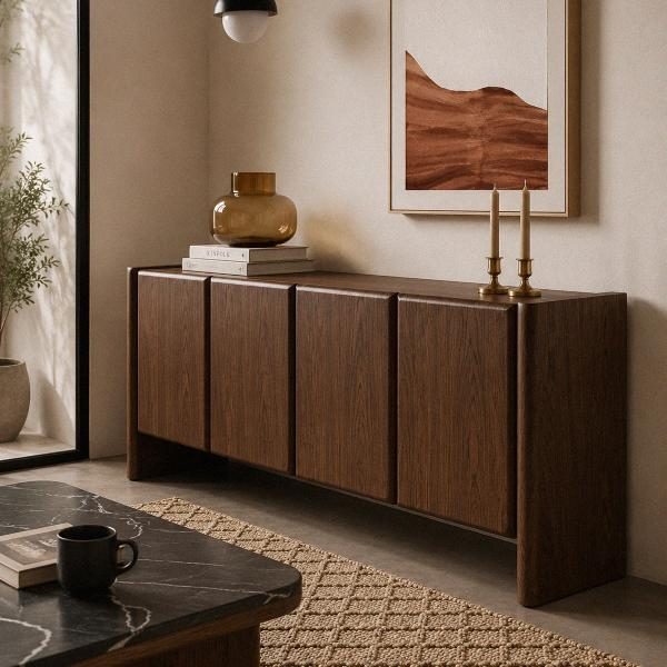 APARADOR GIO. 4 PUERTAS, CHAPA NOGAL 180*45*75.5 CM