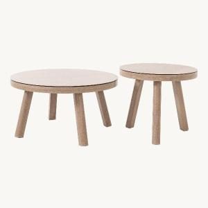 Set 2  mesas sofá Filomena, aluminio efecto madera. 70*70*40 y 50*50*45 cm