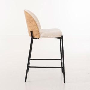 Taburete Ingrid, asiento chapa roble curvado y tapizado beige