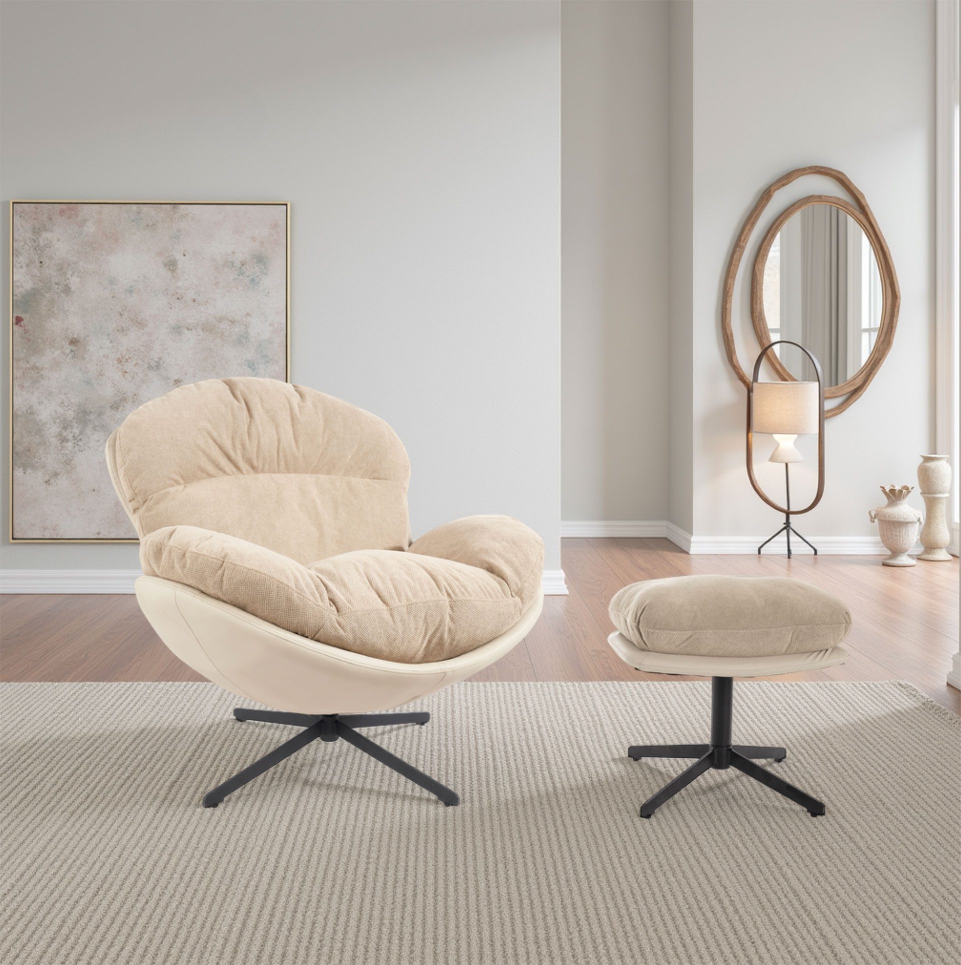 Banqueta reposapies color beige. 42*52*40 cm