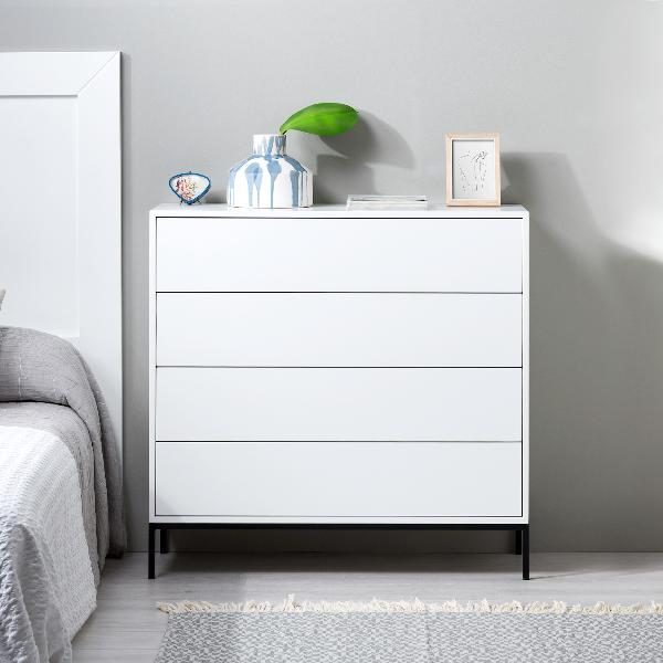 COMODA PUSH 4 C. LACADO BLANCO, BASE METAL NEGRO. 100*95*40 CM