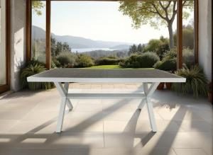 Mesa exterior blanco y tapa ceramica 185*94*75 cm