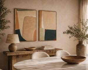 Set of 2 oil paintings 60*90*3.5cm, oak-colored wooden frame