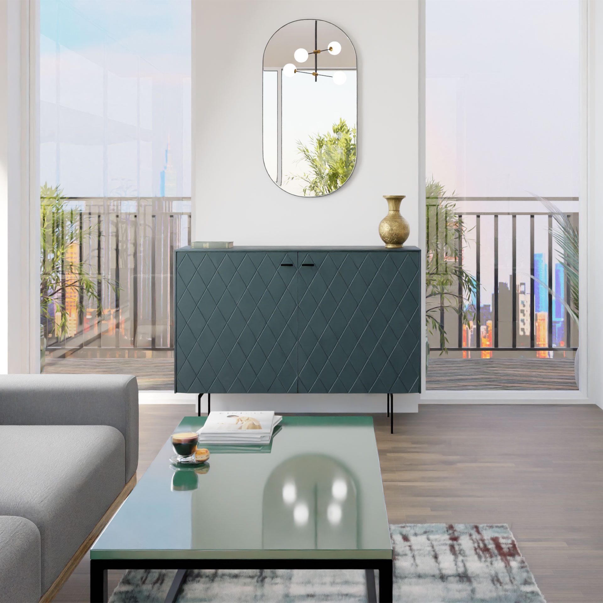 Consola Diamond 2 P lacado verde 121*80*40 cm