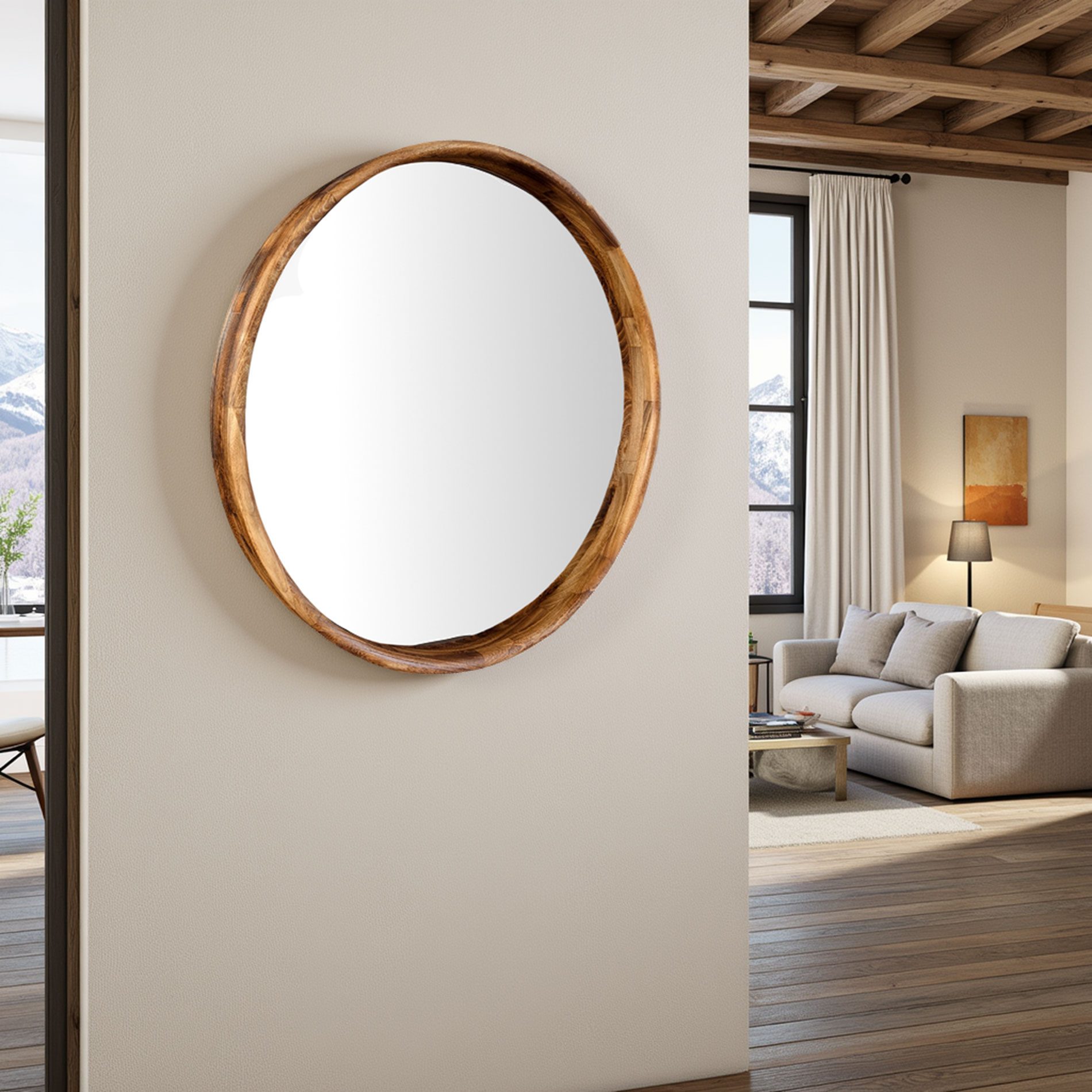 Espejo circular 100cm marco madera