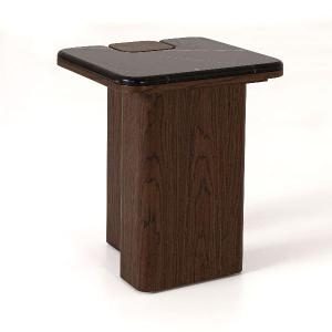 Mesa auxiliar Delfos, chapa nogal y porcelanico blanco 51 cm