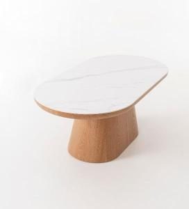 Mesa de sofá 120 cm. Chapa roble y porcelánico blanco