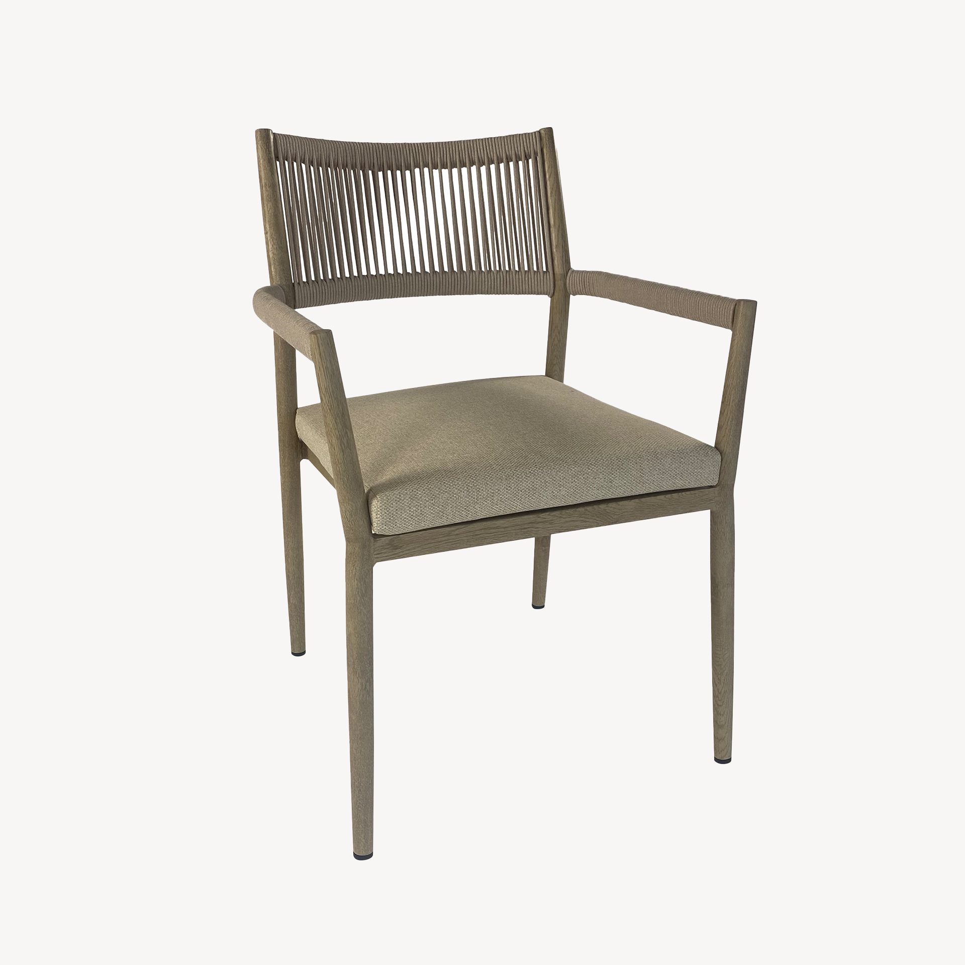 Silla Macarella aluminio imitación madera y asiento beige