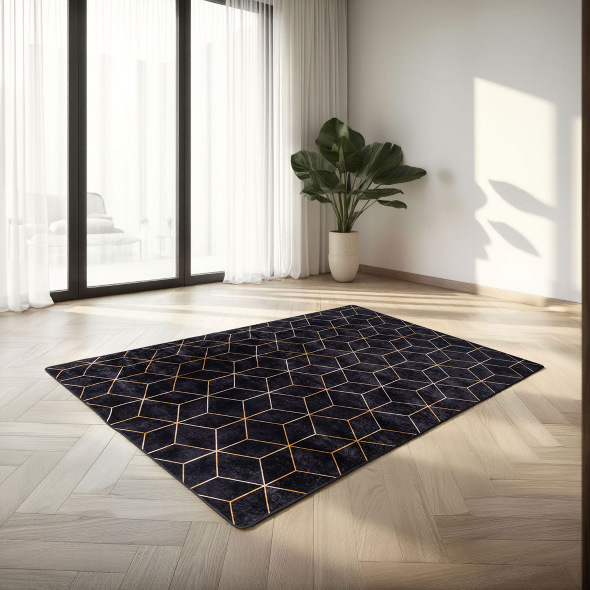 Schwarz-goldener Teppich 130*190 cm