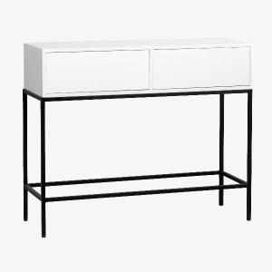 Mesita Push 2 cajon lacado blanco base oro 48 cm