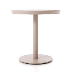 Mesa redonda Martina 80 cm diametro, aluminio blanco y tapa efecto marmol beige