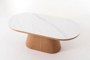 Mesa de sofá 120 cm. Chapa roble y porcelánico blanco