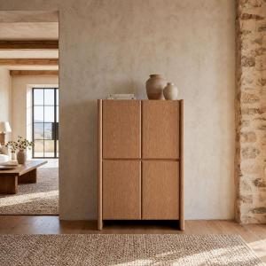 Aparador gio. alto de 4 puertas, chapa roble 90*45*140 cm