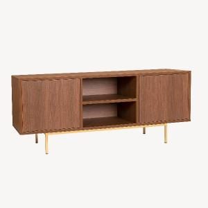 TV cabinet 2 doors + 2 holes, walnut melamine, metal base