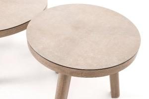 Set 2  mesas sofá Filomena, aluminio efecto madera. 70*70*40 y 50*50*45 cm