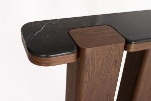 Consola Delfos, chapa nogal y porcelanico blanco