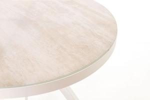 Mesa redonda Martina 80 cm diametro, aluminio blanco y tapa efecto marmol beige
