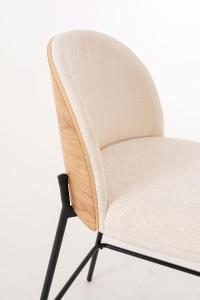 Taburete Ingrid, asiento chapa roble curvado y tapizado beige