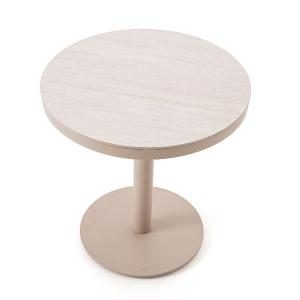 Mesa redonda Martina 80 cm diametro, aluminio blanco y tapa efecto marmol beige