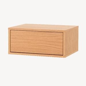 Mesita Push 1 cajon lacado roble base negra 48 cm