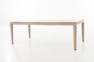 Set terraza Formentor, sofa, 2 butacas y mesa centro aluminio imitación madera y asiento beige