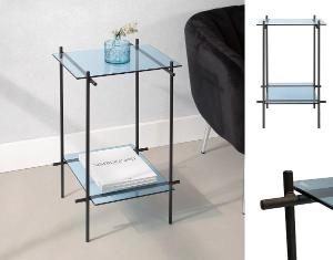 Schmiedeeiserner Tisch mit Glasplatte und Ablage 40*60*40