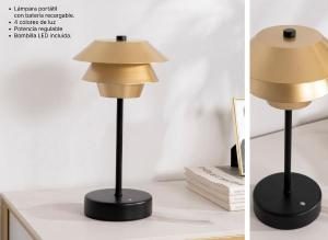 Lámpara portátil Poul oro con base negro. 31*17*17 cm
