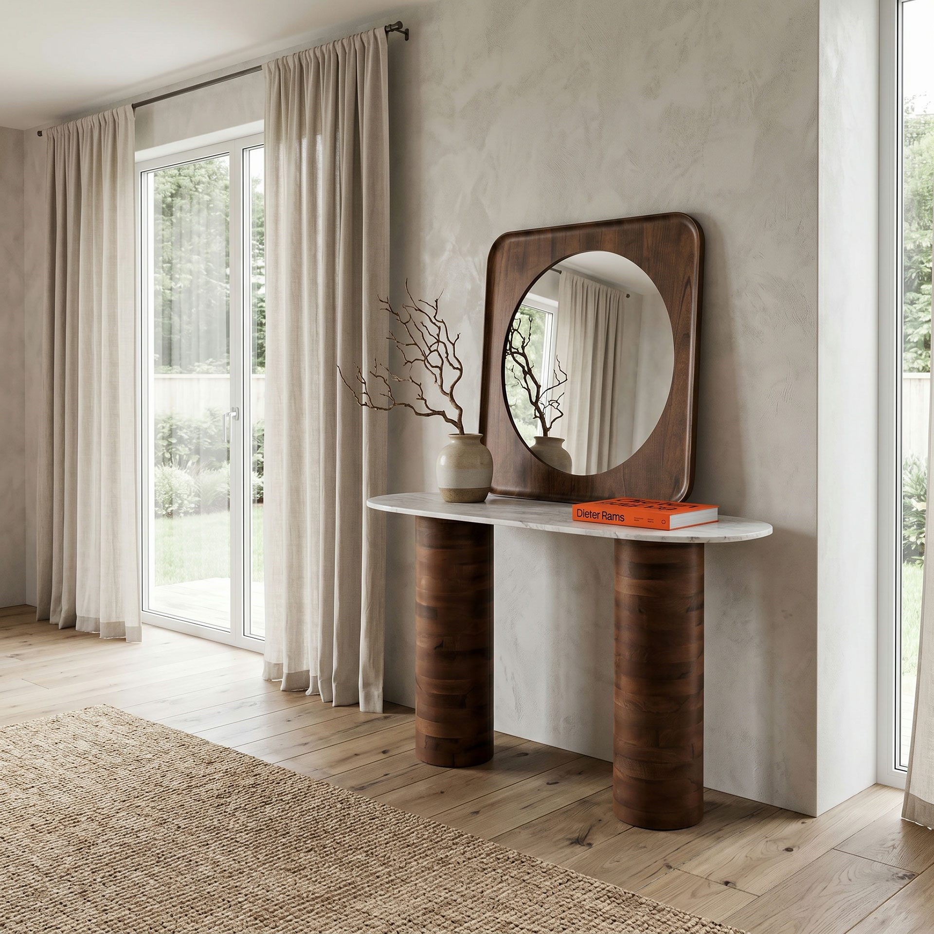 Square mirror walnut wood 80×80 cm