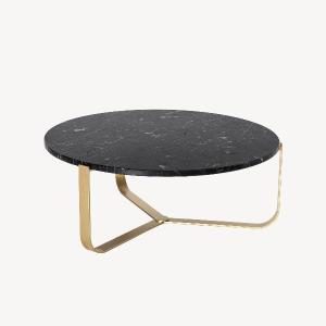 Mesa de centro redonda con base metal y tapa mármol
