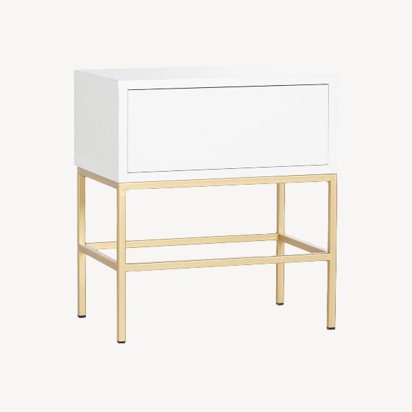 MESITA PUSH 1 CAJON LACADA BLANCO. BASE METAL ORO. 48*55*33,5 CM