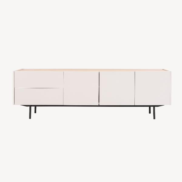 MUEBLE TV POL 180*40*58 CM. LACADO GRIS PIEDRA Y CHAPA DE ROBLE. PATAS METAL NEGRO (KIT)