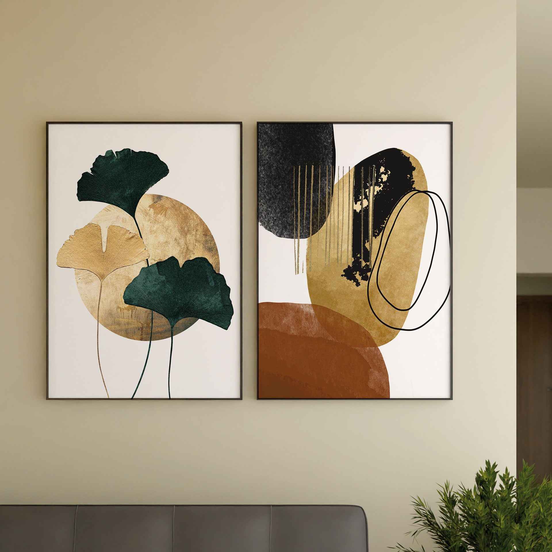 Set de 2 láminas impresas con marco de color negro. 50*70 cm/ud.