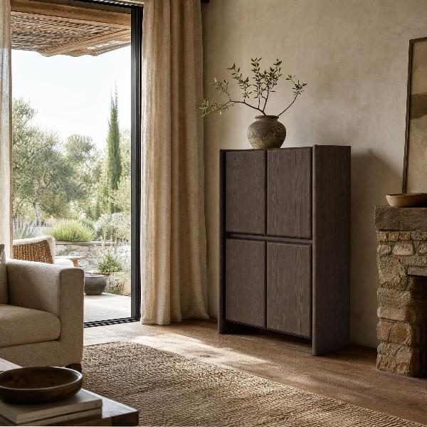 APARADOR GIO. ALTO DE 4 PUERTAS, CHAPA NOGAL 90*45*140 CM