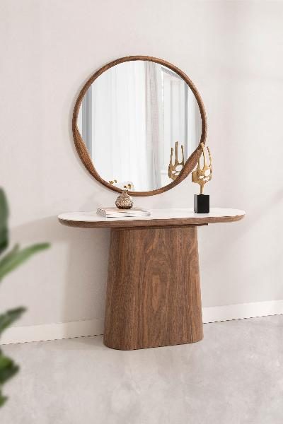 CONSOLA 120*80*40 CM. TAPA PORCELANICO BLANCO, PIE CHAPA MADERA NOGAL