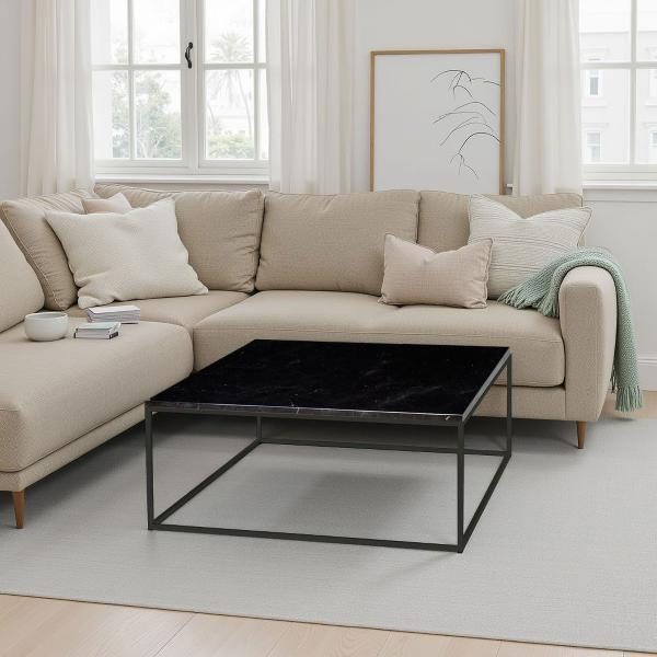 MESA CENTRO BASE METAL TAPA MARMOL. 100*45*100 CM