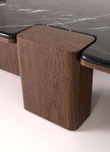 Mesa de sofá Delfos, chapa nogal y porcelánico blanco 120 cm