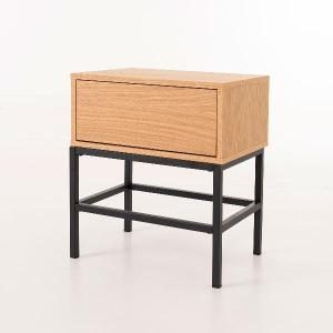 Mesita Push 1 cajon lacado roble base negra 48 cm