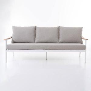 Set de exterior Corinto extructura blanco con madera y tejido beige