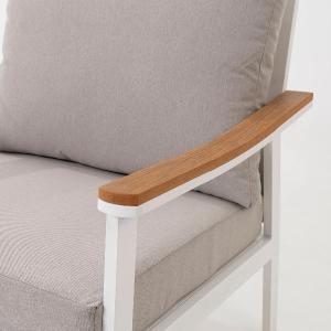 Set de exterior Corinto extructura blanco con madera y tejido beige