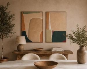 Set of 2 oil paintings 60*90*3.5cm, oak-colored wooden frame