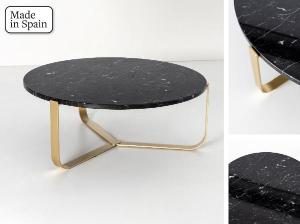 Mesa de centro redonda con base metal y tapa mármol