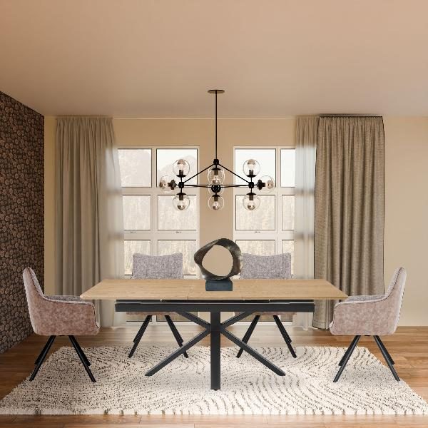 MESA EXTENSIBLE 160-200*90*75CM, TAPA CHAPA ROBLE, PATA METALICA NEGRA