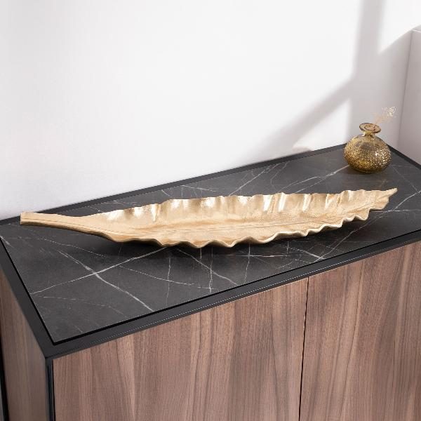 CENTRO POLYRESINA HOJA DORADA 76.5*18*7 CM